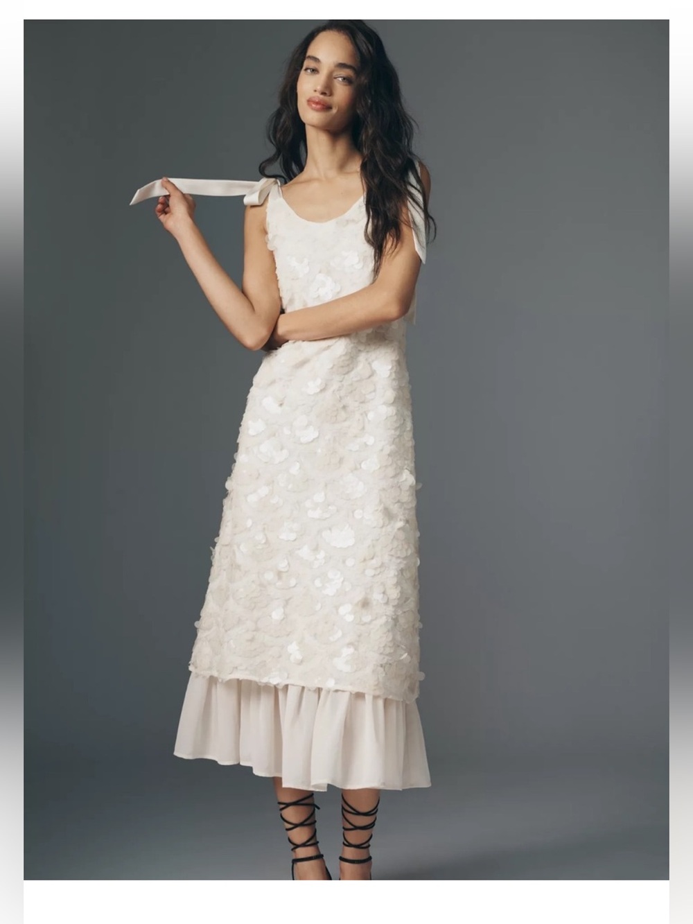 En Saison Ivory Sequin Floral Dress with Tie Straps